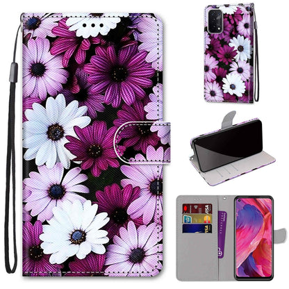 For OPPO A93 5G / A93s 5G / A54 5G / A74 5G Coloured Drawing Cross Texture Horizontal Flip PU Leather Case with Holder & Card Slots & Wallet & Lanyard(Chrysanthemum Pink White Purple) by buy2fix