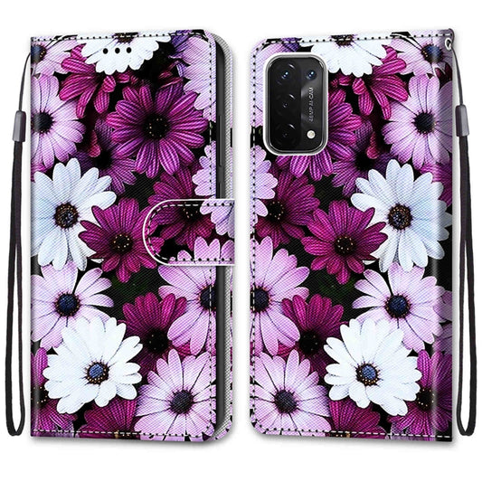 For OPPO A93 5G / A93s 5G / A54 5G / A74 5G Coloured Drawing Cross Texture Horizontal Flip PU Leather Case with Holder & Card Slots & Wallet & Lanyard(Chrysanthemum Pink White Purple) by buy2fix