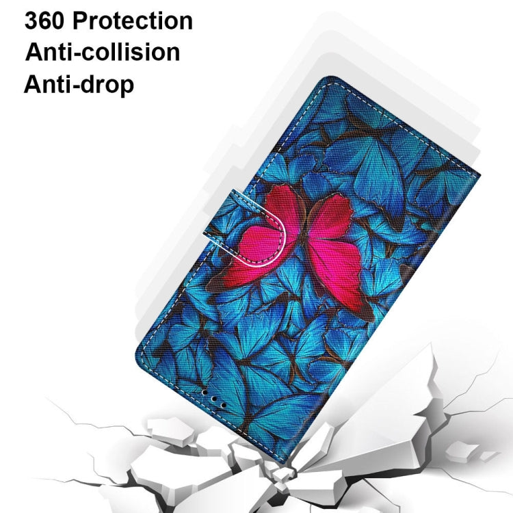 For OPPO A93 5G / A93s 5G / A54 5G / A74 5G Coloured Drawing Cross Texture Horizontal Flip PU Leather Case with Holder & Card Slots & Wallet & Lanyard(Blue Red Butterfly) by buy2fix