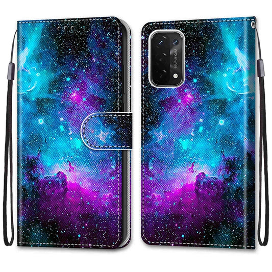 For OPPO A93 5G / A93s 5G / A54 5G / A74 5G Coloured Drawing Cross Texture Horizontal Flip PU Leather Case with Holder & Card Slots & Wallet & Lanyard(Purple Green Starry Sky) by buy2fix