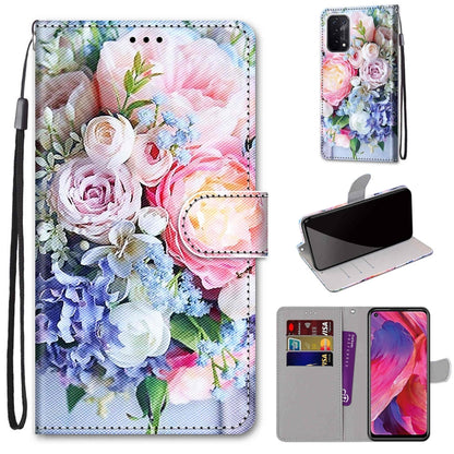 For OPPO A93 5G / A93s 5G / A54 5G / A74 5G Coloured Drawing Cross Texture Horizontal Flip PU Leather Case with Holder & Card Slots & Wallet & Lanyard(Light Pink Bouquet) by buy2fix