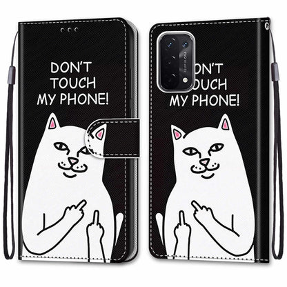 For OPPO A93 5G / A93s 5G / A54 5G / A74 5G Coloured Drawing Cross Texture Horizontal Flip PU Leather Case with Holder & Card Slots & Wallet & Lanyard(Middle Finger White Cat) by buy2fix