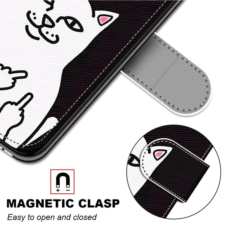For OPPO A93 5G / A93s 5G / A54 5G / A74 5G Coloured Drawing Cross Texture Horizontal Flip PU Leather Case with Holder & Card Slots & Wallet & Lanyard(Middle Finger White Cat) by buy2fix