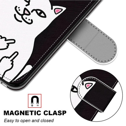 For OPPO A93 5G / A93s 5G / A54 5G / A74 5G Coloured Drawing Cross Texture Horizontal Flip PU Leather Case with Holder & Card Slots & Wallet & Lanyard(Middle Finger White Cat) by buy2fix