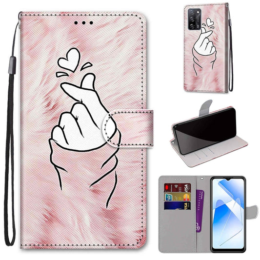 For OPPO A54 4G / A16 4G / A53s 5G / A55 5G Coloured Drawing Cross Texture Horizontal Flip PU Leather Case with Holder & Card Slots & Wallet & Lanyard(Pink Hands Heart) by buy2fix