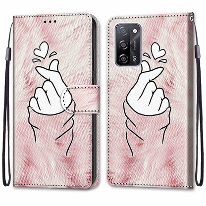 For OPPO A54 4G / A16 4G / A53s 5G / A55 5G Coloured Drawing Cross Texture Horizontal Flip PU Leather Case with Holder & Card Slots & Wallet & Lanyard(Pink Hands Heart) by buy2fix