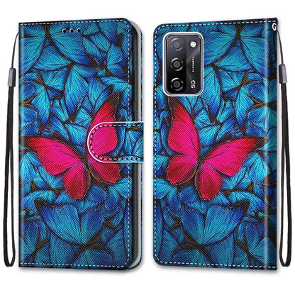 For OPPO A54 4G / A16 4G / A53s 5G / A55 5G Coloured Drawing Cross Texture Horizontal Flip PU Leather Case with Holder & Card Slots & Wallet & Lanyard(Blue Red Butterfly) by buy2fix