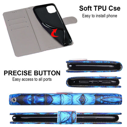 For OPPO A54 4G / A16 4G / A53s 5G / A55 5G Coloured Drawing Cross Texture Horizontal Flip PU Leather Case with Holder & Card Slots & Wallet & Lanyard(Blue Red Butterfly) by buy2fix