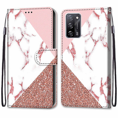 For OPPO A54 4G / A16 4G / A53s 5G / A55 5G Coloured Drawing Cross Texture Horizontal Flip PU Leather Case with Holder & Card Slots & Wallet & Lanyard(Pink Stone Texture) by buy2fix