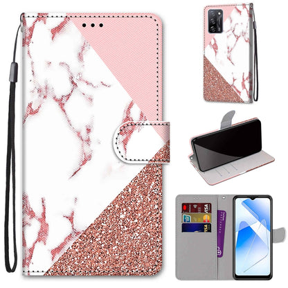 For OPPO A54 4G / A16 4G / A53s 5G / A55 5G Coloured Drawing Cross Texture Horizontal Flip PU Leather Case with Holder & Card Slots & Wallet & Lanyard(Pink Stone Texture) by buy2fix