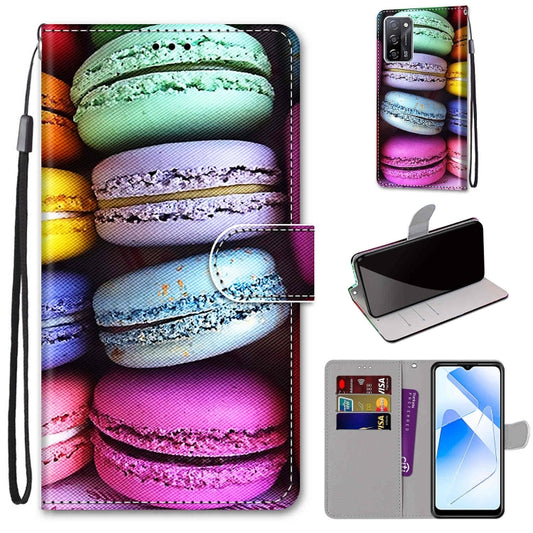 For OPPO A54 4G / A16 4G / A53s 5G / A55 5G Coloured Drawing Cross Texture Horizontal Flip PU Leather Case with Holder & Card Slots & Wallet & Lanyard(Colorful Cakes) by buy2fix