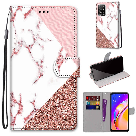 For OPPO A94 5G / A95 5G / F19 Pro+ 5G Coloured Drawing Cross Texture Horizontal Flip PU Leather Case with Holder & Card Slots & Wallet & Lanyard(Pink Stone Texture) by buy2fix
