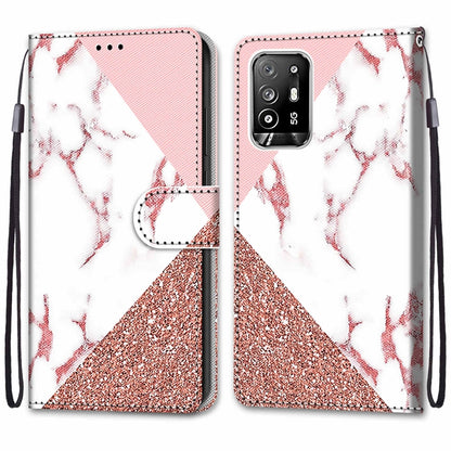 For OPPO A94 5G / A95 5G / F19 Pro+ 5G Coloured Drawing Cross Texture Horizontal Flip PU Leather Case with Holder & Card Slots & Wallet & Lanyard(Pink Stone Texture) by buy2fix