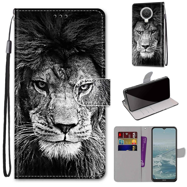 For Nokia G20 / G10 / 6.3 Coloured Drawing Cross Texture Horizontal Flip PU Leather Case with Holder & Card Slots & Wallet & Lanyard(Black White Lion Head) by buy2fix