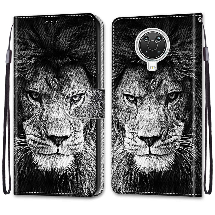 For Nokia G20 / G10 / 6.3 Coloured Drawing Cross Texture Horizontal Flip PU Leather Case with Holder & Card Slots & Wallet & Lanyard(Black White Lion Head) by buy2fix