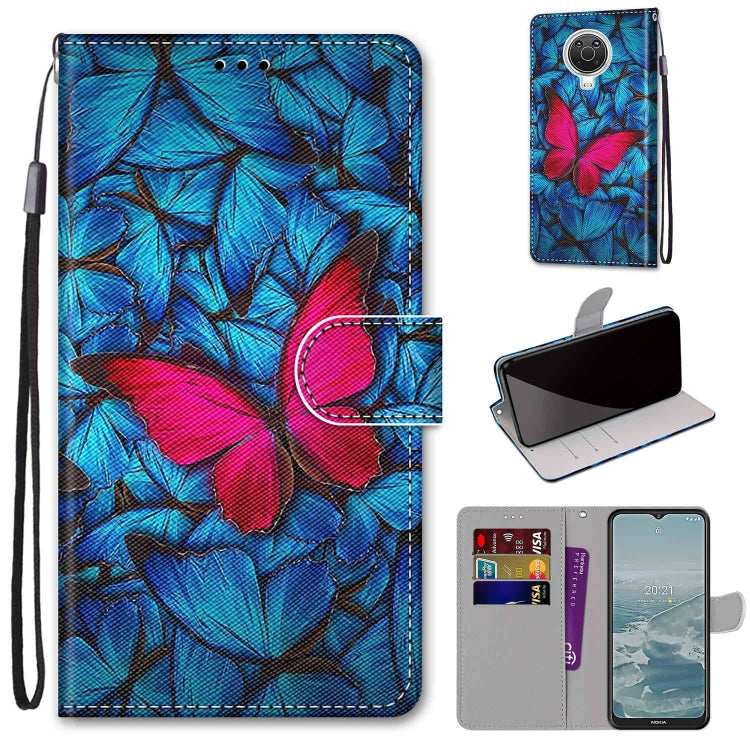 For Nokia G20 / G10 / 6.3 Coloured Drawing Cross Texture Horizontal Flip PU Leather Case with Holder & Card Slots & Wallet & Lanyard(Blue Red Butterfly) by buy2fix