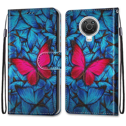 For Nokia G20 / G10 / 6.3 Coloured Drawing Cross Texture Horizontal Flip PU Leather Case with Holder & Card Slots & Wallet & Lanyard(Blue Red Butterfly) by buy2fix