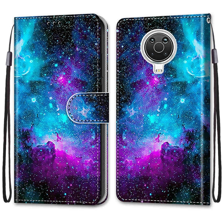 For Nokia G20 / G10 / 6.3 Coloured Drawing Cross Texture Horizontal Flip PU Leather Case with Holder & Card Slots & Wallet & Lanyard(Purple Green Starry Sky) by buy2fix