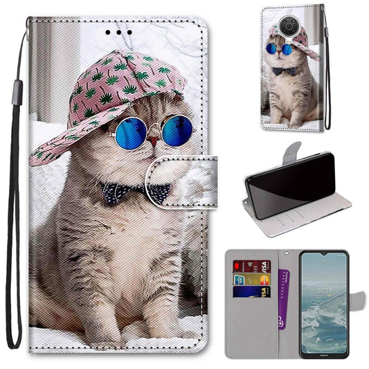 For Nokia G20 / G10 / 6.3 Coloured Drawing Cross Texture Horizontal Flip PU Leather Case with Holder & Card Slots & Wallet & Lanyard(Slant Hat Blue Mirror Cat) by buy2fix