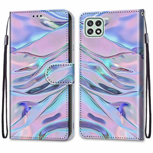 For Samsung Galaxy A22 5G Coloured Drawing Cross Texture Horizontal Flip PU Leather Case with Holder & Card Slots & Wallet & Lanyard(Fluorescent Water Texture) by buy2fix