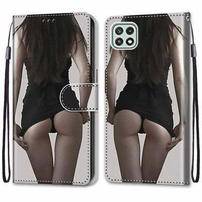 For Samsung Galaxy A22 5G Coloured Drawing Cross Texture Horizontal Flip PU Leather Case with Holder & Card Slots & Wallet & Lanyard(Upskirt) by buy2fix