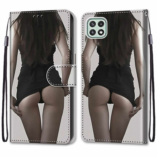 For Samsung Galaxy A22 5G Coloured Drawing Cross Texture Horizontal Flip PU Leather Case with Holder & Card Slots & Wallet & Lanyard(Upskirt) by buy2fix