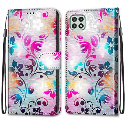 For Samsung Galaxy A22 5G Coloured Drawing Cross Texture Horizontal Flip PU Leather Case with Holder & Card Slots & Wallet & Lanyard(Gradient Colorful Flower) by buy2fix