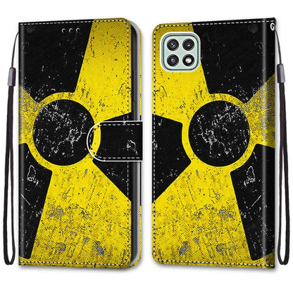 For Samsung Galaxy A22 5G Coloured Drawing Cross Texture Horizontal Flip PU Leather Case with Holder & Card Slots & Wallet & Lanyard(Yellow Black Logo) by buy2fix