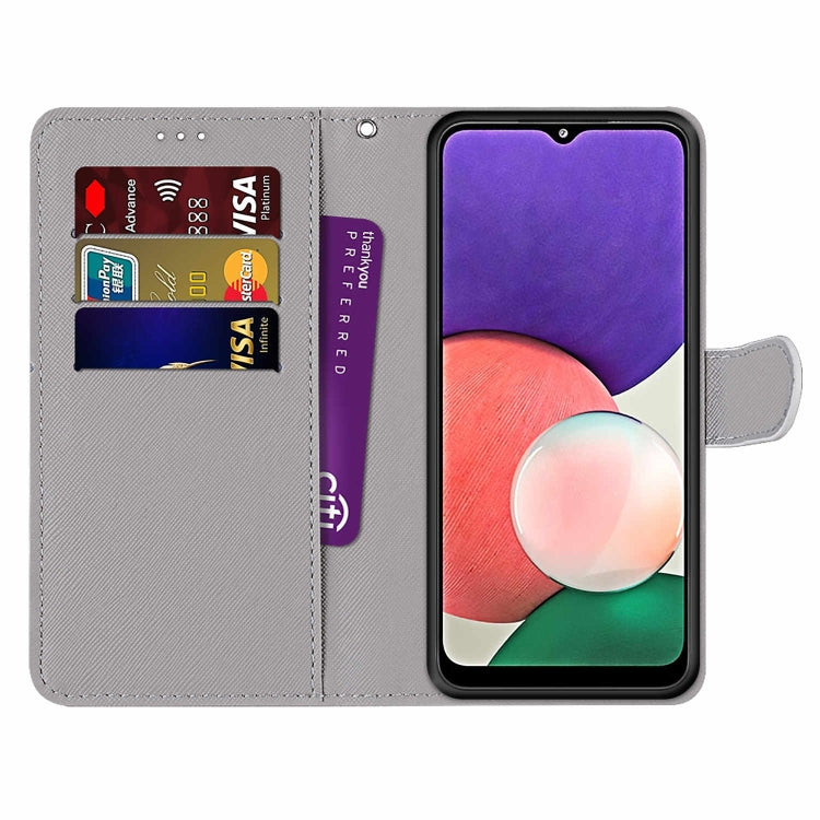For Samsung Galaxy A22 5G Coloured Drawing Cross Texture Horizontal Flip PU Leather Case with Holder & Card Slots & Wallet & Lanyard(Chrysanthemum Pink White Purple) by buy2fix