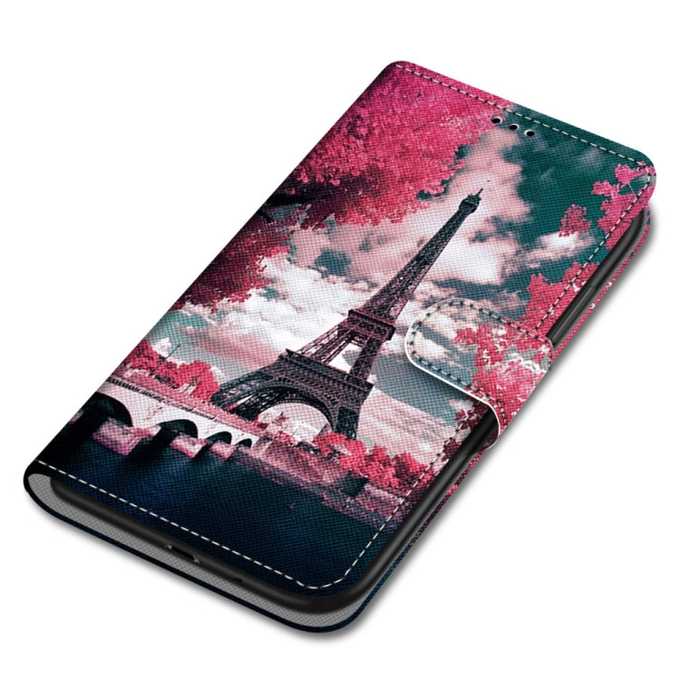 For Samsung Galaxy A22 4G Coloured Drawing Cross Texture Horizontal Flip PU Leather Case with Holder & Card Slots & Wallet & Lanyard(Pink Flower Tower Bridge) by buy2fix