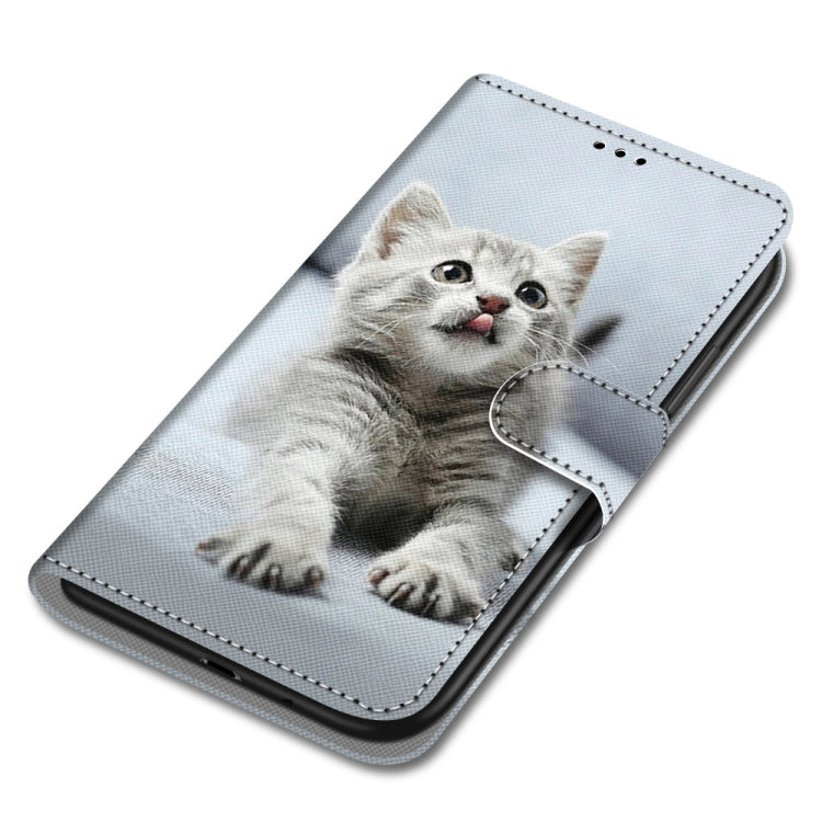 For Samsung Galaxy A22 5G Coloured Drawing Cross Texture Horizontal Flip PU Leather Case with Holder & Card Slots & Wallet & Lanyard(Small Gray Cat) by buy2fix