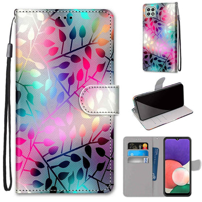 For Samsung Galaxy A22 5G Coloured Drawing Cross Texture Horizontal Flip PU Leather Case with Holder & Card Slots & Wallet & Lanyard(Translucent Glass) by buy2fix