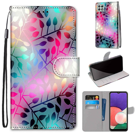 For Samsung Galaxy A22 5G Coloured Drawing Cross Texture Horizontal Flip PU Leather Case with Holder & Card Slots & Wallet & Lanyard(Translucent Glass) by buy2fix