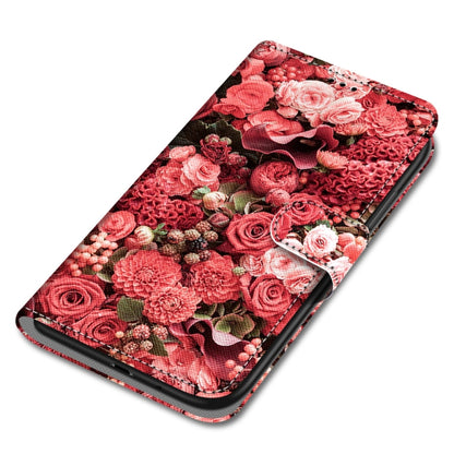 For Samsung Galaxy A22 5G Coloured Drawing Cross Texture Horizontal Flip PU Leather Case with Holder & Card Slots & Wallet & Lanyard(Pink Rose Garden) by buy2fix