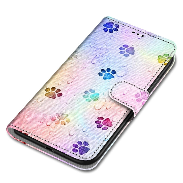 For Samsung Galaxy A22 5G Coloured Drawing Cross Texture Horizontal Flip PU Leather Case with Holder & Card Slots & Wallet & Lanyard(Footprint Water Drops) by buy2fix