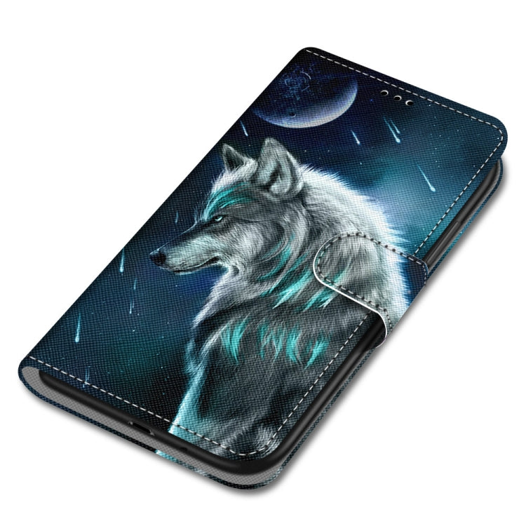 For Samsung Galaxy A22 5G Coloured Drawing Cross Texture Horizontal Flip PU Leather Case with Holder & Card Slots & Wallet & Lanyard(Pensive Wolf) by buy2fix