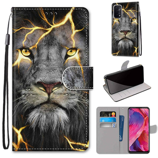 For OPPO A54 5G / A74 5G / A93 5G / A93s 5G Coloured Drawing Cross Texture Horizontal Flip PU Leather Case with Holder & Card Slots & Wallet & Lanyard(Fission Lion) by buy2fix