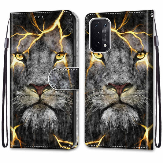 For OPPO A54 5G / A74 5G / A93 5G / A93s 5G Coloured Drawing Cross Texture Horizontal Flip PU Leather Case with Holder & Card Slots & Wallet & Lanyard(Fission Lion) by buy2fix