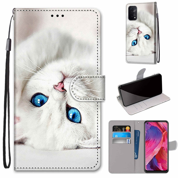 For OPPO A54 5G / A74 5G / A93 5G / A93s 5G Coloured Drawing Cross Texture Horizontal Flip PU Leather Case with Holder & Card Slots & Wallet & Lanyard(White Kitten) by buy2fix