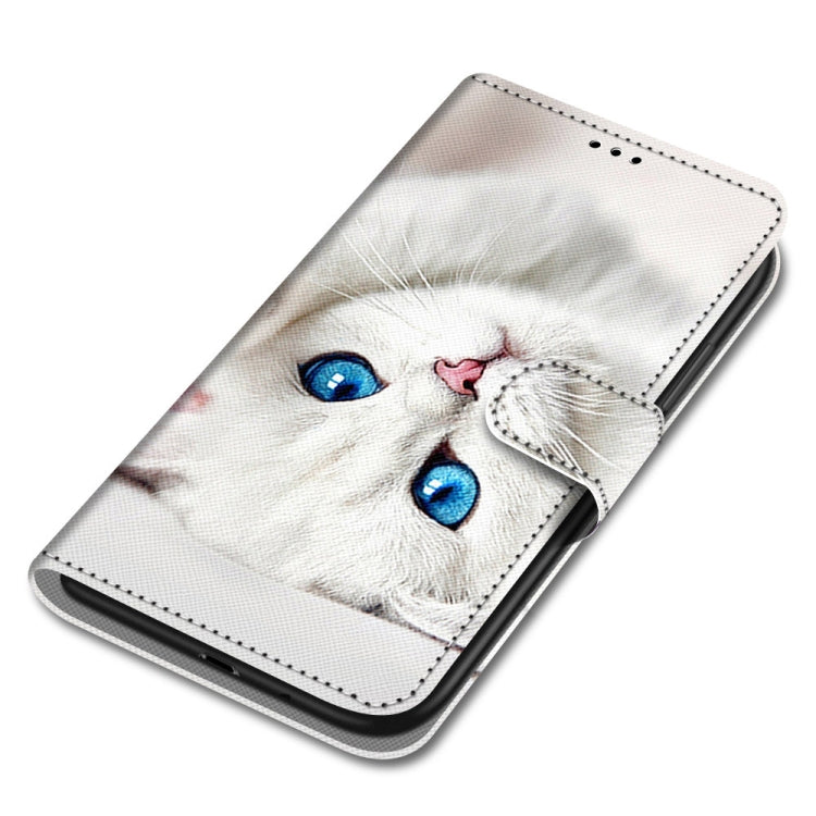 For OPPO A54 5G / A74 5G / A93 5G / A93s 5G Coloured Drawing Cross Texture Horizontal Flip PU Leather Case with Holder & Card Slots & Wallet & Lanyard(White Kitten) by buy2fix