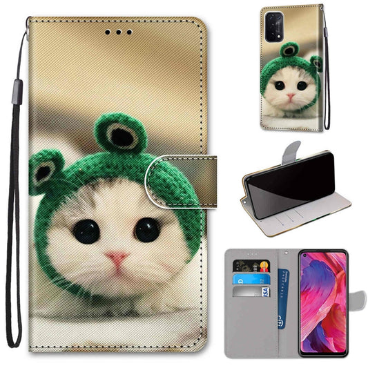 For OPPO A54 5G / A74 5G / A93 5G / A93s 5G Coloured Drawing Cross Texture Horizontal Flip PU Leather Case with Holder & Card Slots & Wallet & Lanyard(Frog Kitten) by buy2fix
