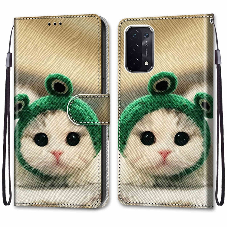For OPPO A54 5G / A74 5G / A93 5G / A93s 5G Coloured Drawing Cross Texture Horizontal Flip PU Leather Case with Holder & Card Slots & Wallet & Lanyard(Frog Kitten) by buy2fix
