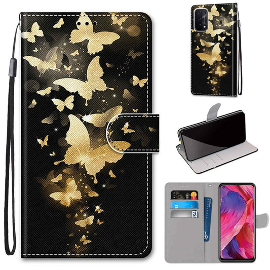 For OPPO A54 5G / A74 5G / A93 5G / A93s 5G Coloured Drawing Cross Texture Horizontal Flip PU Leather Case with Holder & Card Slots & Wallet & Lanyard(Golden Butterfly Group) by buy2fix