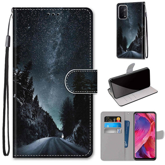 For OPPO A54 5G / A74 5G / A93 5G / A93s 5G Coloured Drawing Cross Texture Horizontal Flip PU Leather Case with Holder & Card Slots & Wallet & Lanyard(Mountain Road Starry Sky) by buy2fix