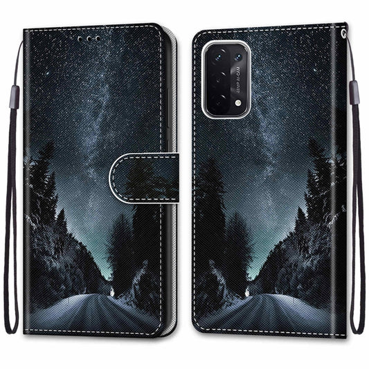 For OPPO A54 5G / A74 5G / A93 5G / A93s 5G Coloured Drawing Cross Texture Horizontal Flip PU Leather Case with Holder & Card Slots & Wallet & Lanyard(Mountain Road Starry Sky) by buy2fix