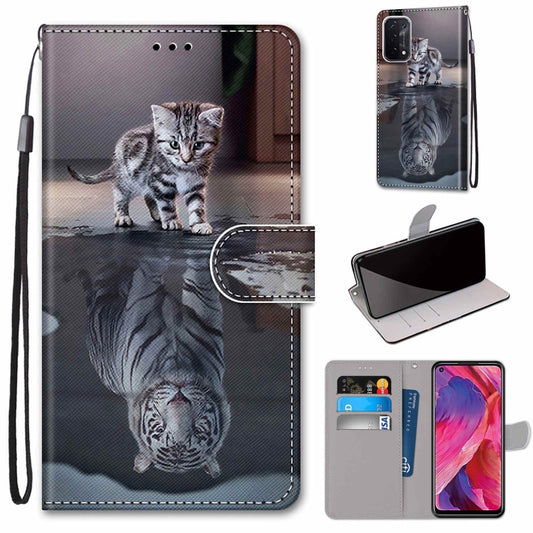 For OPPO A54 5G / A74 5G / A93 5G / A93s 5G Coloured Drawing Cross Texture Horizontal Flip PU Leather Case with Holder & Card Slots & Wallet & Lanyard(Cat Becomes Tiger) by buy2fix