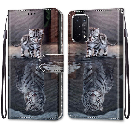 For OPPO A54 5G / A74 5G / A93 5G / A93s 5G Coloured Drawing Cross Texture Horizontal Flip PU Leather Case with Holder & Card Slots & Wallet & Lanyard(Cat Becomes Tiger) by buy2fix