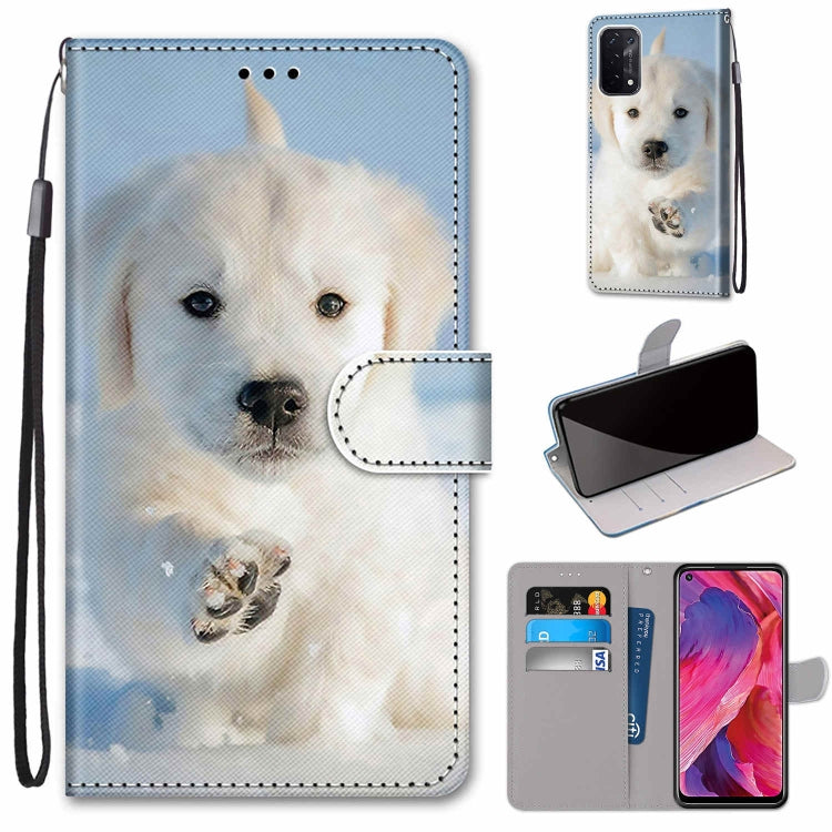 For OPPO A54 5G / A74 5G / A93 5G / A93s 5G Coloured Drawing Cross Texture Horizontal Flip PU Leather Case with Holder & Card Slots & Wallet & Lanyard(Snow Puppy) by buy2fix