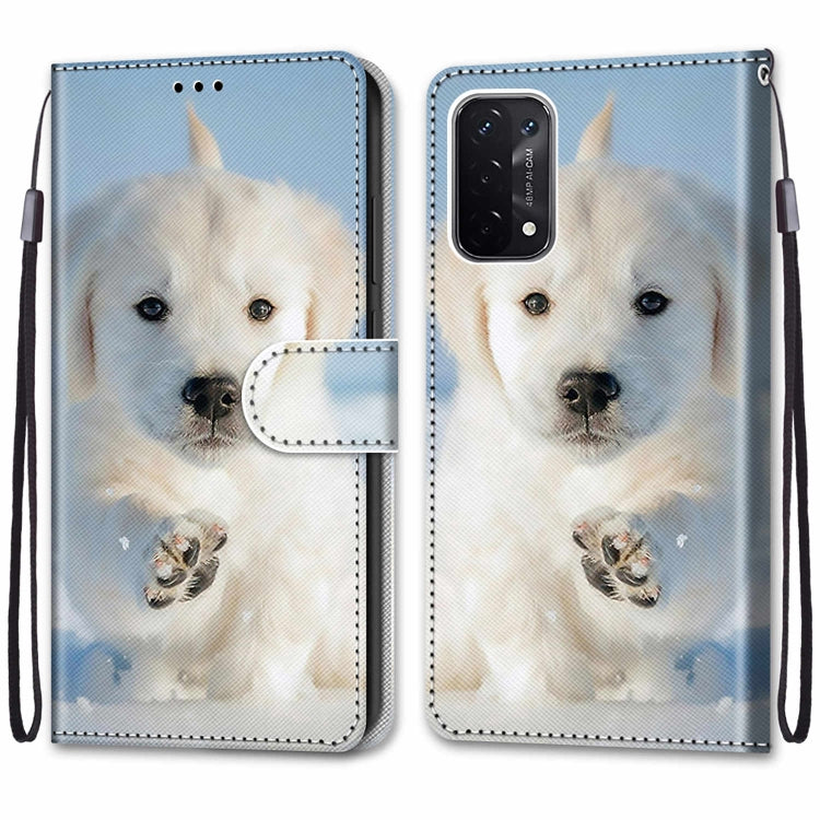 For OPPO A54 5G / A74 5G / A93 5G / A93s 5G Coloured Drawing Cross Texture Horizontal Flip PU Leather Case with Holder & Card Slots & Wallet & Lanyard(Snow Puppy) by buy2fix