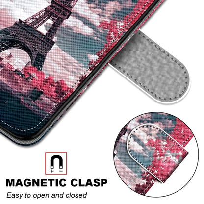 For OPPO A54 5G / A74 5G / A93 5G / A93s 5G Coloured Drawing Cross Texture Horizontal Flip PU Leather Case with Holder & Card Slots & Wallet & Lanyard(Pink Flower Tower Bridge) by buy2fix